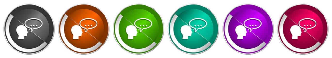 Fototapete - Forum icon set, silver metallic chrome border vector web buttons in 6 colors options for webdesign