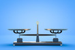 Balanced kettlebell scales on a blue background. Side view. With copyspace. 3d rendering.