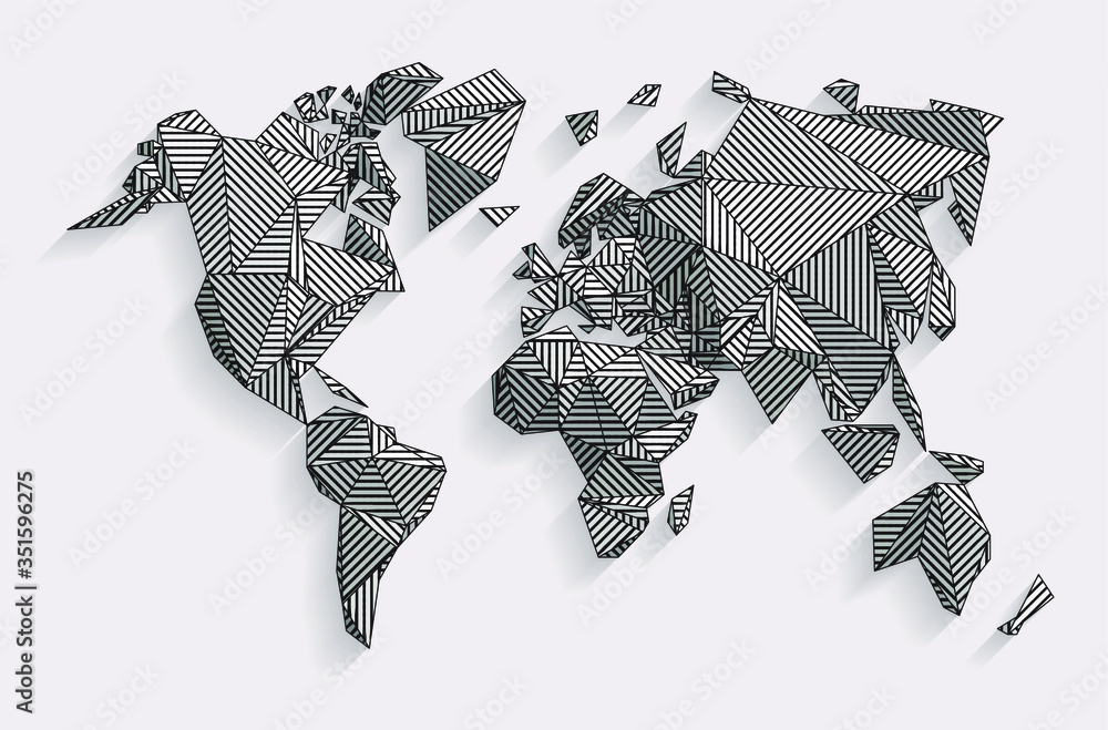 Vector 3D earth map concept. Three-dimensional low poly map with line ...