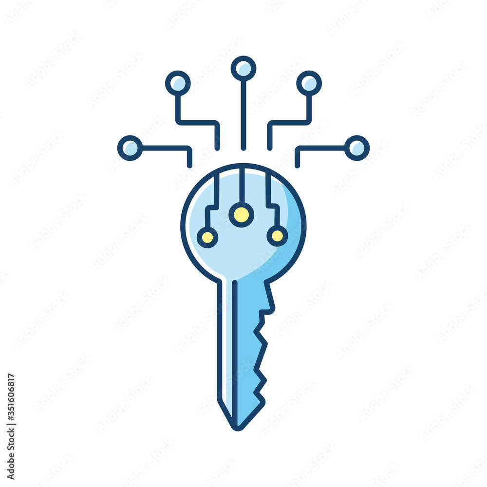 Digital key blue RGB color icon. Personal information security. Data ...