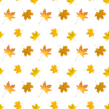 Yellow Leaves Seamless Pattern On White Background