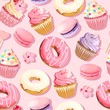 Vector seamless pattern with cupcakes and donuts