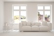 © AntonSh - White minimalist living room with sofa. Scandinavian interior design. 3D illustration
