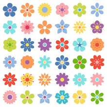 Flower Icon Collection - Vector Pastel Color Illustration 