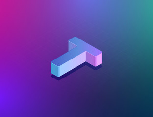 Wall Mural - 'THREE DEE' tech font character 'T', isometric vector illustration