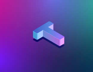 Wall Mural - 'THREE DEE' tech font character 'T', isometric vector illustration