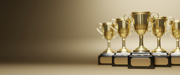 Wall Mural - golden trophy award on dark background. gold winners trophy with copy space for text. 3d rendering.