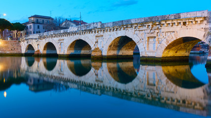 Wall Mural - Bridge of Tiberius in Rimini and its reflection