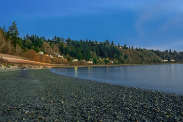 Another long exposure shot of two trains at evening sky in Picnic Point area, WA, USA