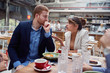 © luckybusiness - man and woman arguing  at lunch. friends, colleagues, couple, business partners concept
