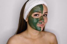 Herbal Green Mask Beautiful Woman Relaxing