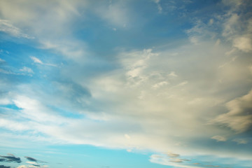 Wall Mural - blue sky with fluffy clouds, abstract background, copy space