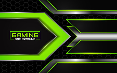 Abstract futuristic black and light green gaming background with modern esport shapes. Vector design template technology concept for element game banner, sport poster, cyber wallpaper theme, website