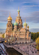 Aerial sunset, Church of the Savior on Spilled Blood, in Saint-Petersburg, Russia