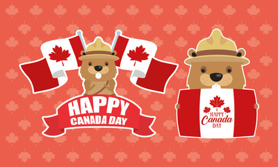 Canvas Print - happy canada day with cute beavers