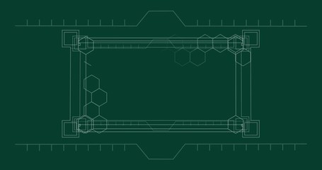 Wall Mural - animation of data processing and digital geometric hexagon shapes on green background
