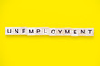 word unemployment on yellow background. Job board. Human Resource Management and Recruitment and Hiring concept.