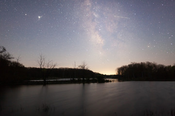 Wall Mural - Milkyway Galaxy reflected in pond at night