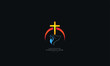 Church logo. Christian symbols. The Cross of Jesus, the fire of the Holy Spirit and the dove