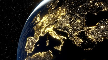 Poster - realistic night Italy from space, Venice from space, night Sicily from space, central Europe at night, night Rome from satellite 3D render