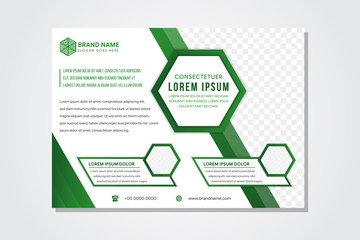 Wall Mural - Horizontal layout of Green annual report brochure flyer design template. Leaflet cover presentation abstract background for business, magazines, posters, booklets, banners. space for photo