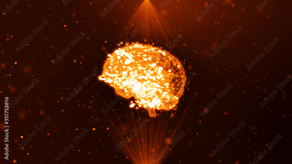 Hologram of Human Brain scan AI concept Glowing Light Particles ...