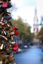 Love Locks And City Street In Background