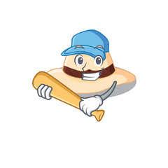 Wall Mural - Attractive panama hat caricature character playing baseball