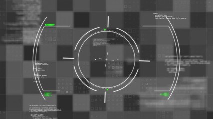 Wall Mural - animation of scope scanning, data processing on black and grey background
