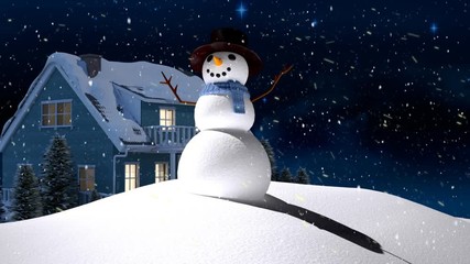 Wall Mural - animation of a smiling snowman standing in a snow-covered field