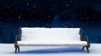 Wall Mural - Animation of a snowy bench at night