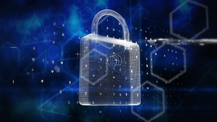 Wall Mural - animation of a 3d digital padlock symbol with changing numbers and letters