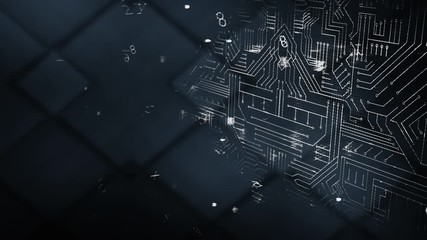 Wall Mural - animation of white padlock symbol with moving numbers and letters and a circuit board in the backgro