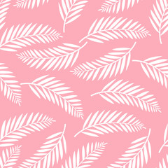 Naklejka na meble Seamless pattern with tropical palm leaves  on white background. Botanical illustration