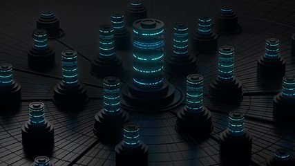 Wall Mural - dark 3d render of abstract storage concept. server or data centralisation processing. loopable anima