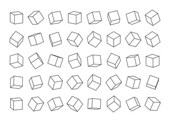 set of cubes from contour lines in different angles view. vector illustration