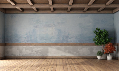 Wall Mural - Empty retro room with old walls and wooden ceiling