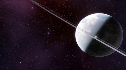 beautiful alien planet in far space, realistic exoplanet, planet similar to Earth, detailed planet surface, space background 3d render