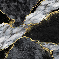  Abstrakcyjne tło - czarno biała mozaika ze złotymi zdobieniami