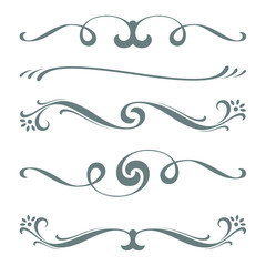 Collection of vector calligraphic lines ornaments or dividers. Retro style