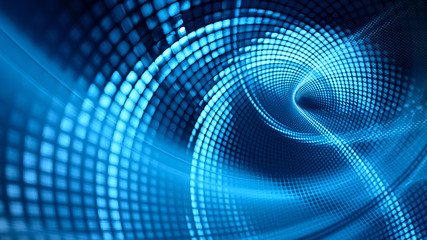 Wall Mural - abstract blue and black background. digital art fractal graphics. composition of glowing curves and 