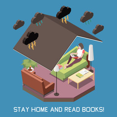 Sticker - Stay At Home And Read Books Concept