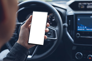 Poster - Man using smartphone inside car