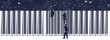 Bar code. Children climb over fence. Symbol of freedom and slavery, consumer society, globalization, future of mankind, digital world, big brother. Black and white surreal graphic