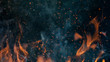 Leinwandbild Motiv fire flames with sparks on a black background, close-up