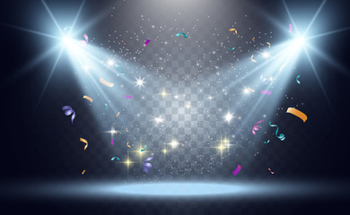Lots of colorful tiny confetti and ribbons on transparent background. Festive event and party. Multicolor background.Colorful bright confetti isolated on transparent background