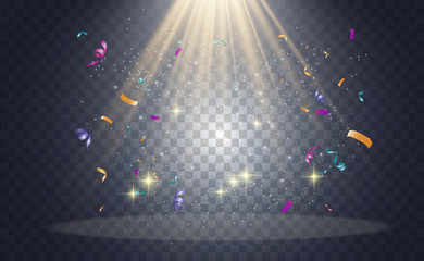 Wall Mural - lots of colorful tiny confetti and ribbons on transparent background. festive event and party. multi