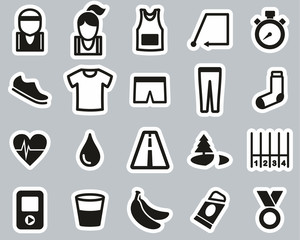 Sticker - Running Or Jogging Icons Black & White Sticker Set Big