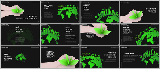 Presentation design vector templates, multipurpose template for presentation slide, flyer, brochure cover design, infographic presentation. Earth planet health care, sustainable development concept.