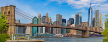 Brooklyn Bridge And Manhattan Skyline As Seen From Brooklyn Bridge Park, New York City